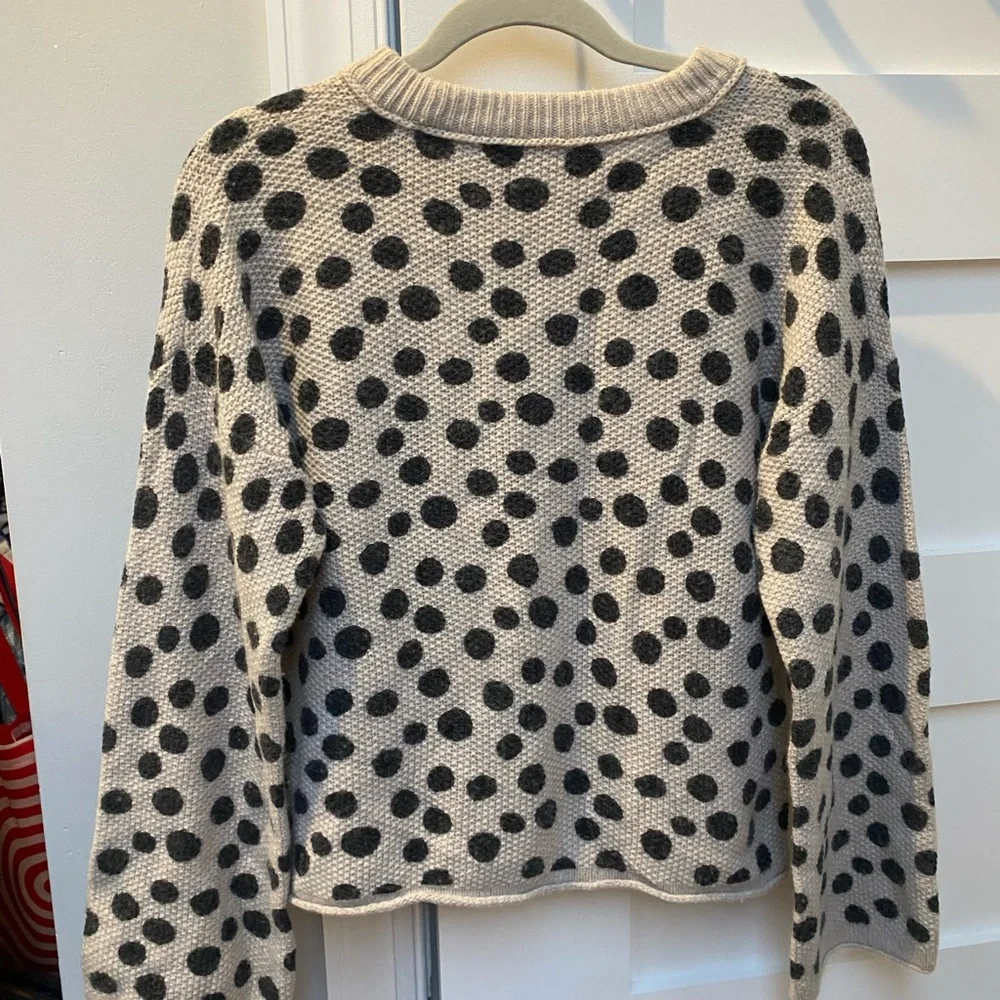 Madewell merino wool wide sleeve polkadot cream and black sweater